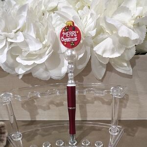 Elegant Red Merry Christmas Cake Topper Pen